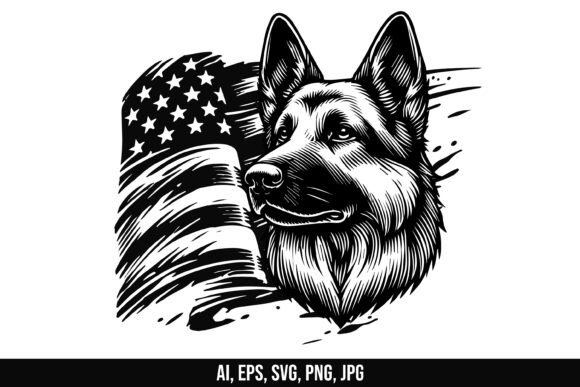 American Patriotic German Shepherd Dog Embroidery Design