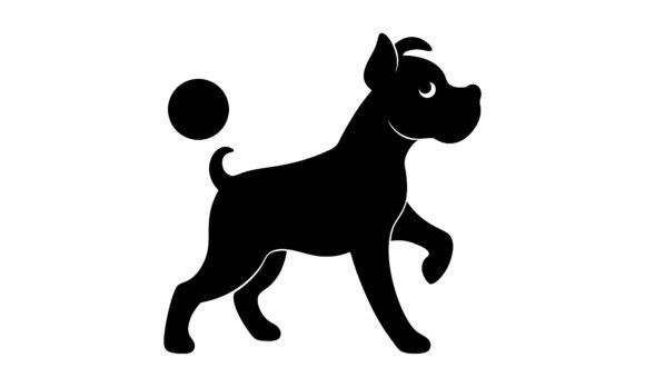 Black Silhouette Dog Walking with a Ball