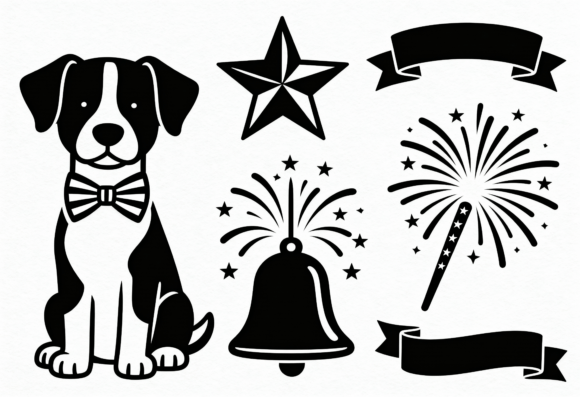 Cute Dog Bow Tie Star Fireworks Embroidery