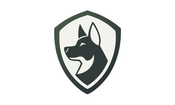 Dog Head Silhouette Inside Shield Logo