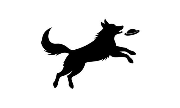 Dog Silhouette Jumping for Frisbee Toy