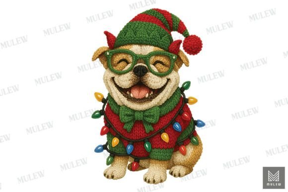 Faux Crochet Christmas Bulldog Dog PNG Review