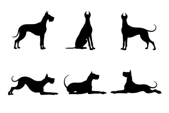 Great Dane Dog Silhouettes Various Poses