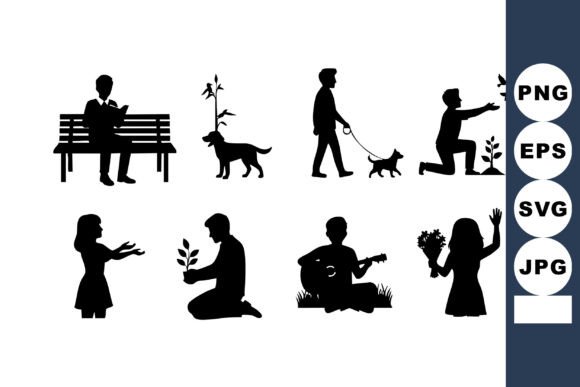 People Dog Flower Silhouettes Vector Review
