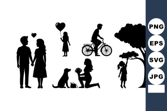 Romantic Couple Dog Bicycle Silhouette