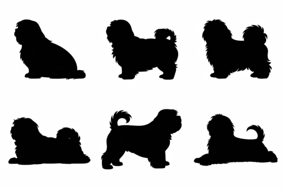 Shih Tzu Dog Silhouettes in Various Pose