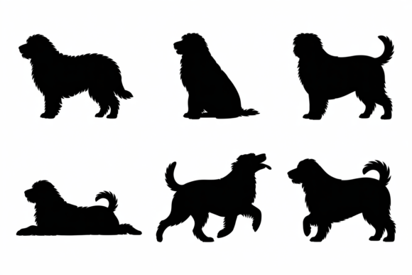 Silhouettes of Friendly Poodle Dog Poses