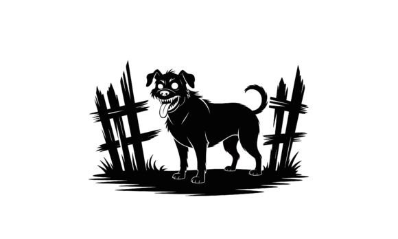Spooky Dog Silhouette in Front of Fence