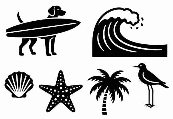 Surfing Dog Wave Palm Tree Beach Clipart Review