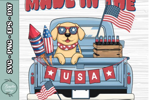 USA Dog Truck Patriotic PNG